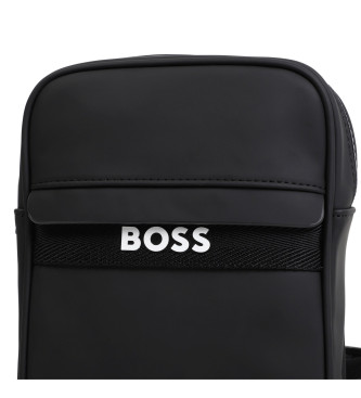 BOSS Borsa a tracolla con finitura spalmata nera