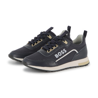 BOSS Navy leather trainers