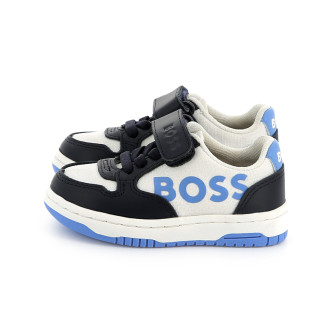 BOSS Marinefarbene Lederturnschuhe, wei