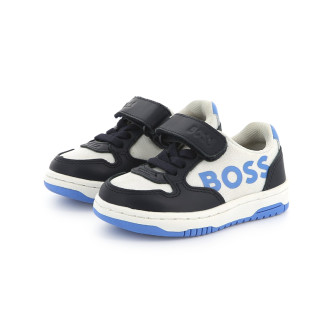 BOSS Marinefarbene Lederturnschuhe, wei