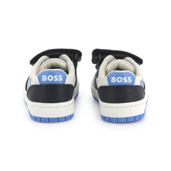 BOSS Marinefarbene Lederturnschuhe, wei