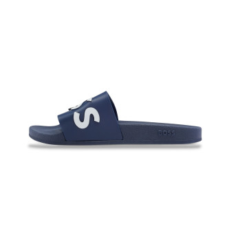 BOSS Navy teenslippers met logo in relif