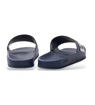 BOSS Navy embossed logo flip flops