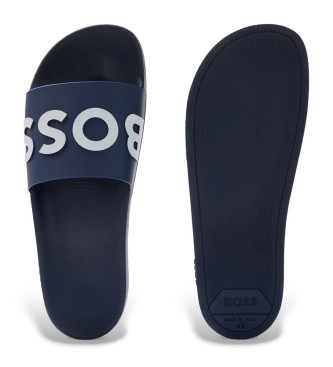 BOSS Navy embossed logo flip flops