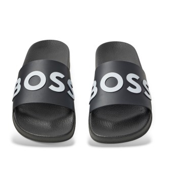 BOSS Logo embossed flip flops Black