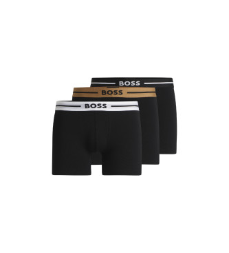 BOSS Set of 3 stretch cotton boxer shorts with logo on the waistband black