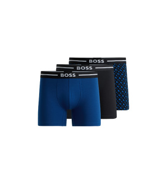 BOSS Conjunto de 3 boxers em algodo stretch azul, preto