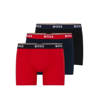 BOSS Lot de 3 caleons Boxer Power red, black, navy