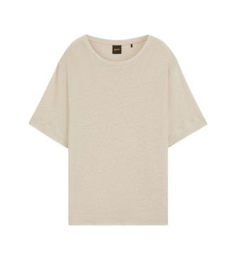 BOSS Lniana koszulka z wyszywanym logo w kolorze beżowym