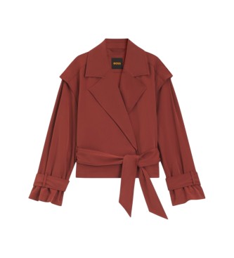 BOSS Gabardine curta com cinto vermelho escuro