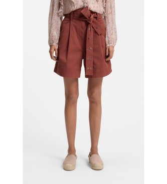 BOSS Stretchkatoenen shorts met opengewerkte maroon tailleband