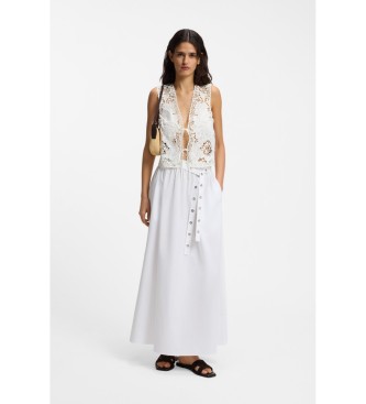 BOSS Falda maxi en popel�n de algod�n con cintur�n calado blanco
