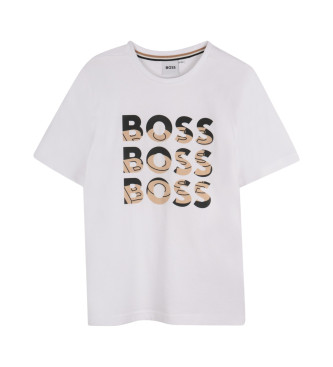 BOSS White logo print short sleeve t-shirt