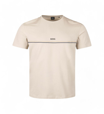 BOSS T-shirt pigiama in cotone elasticizzato con logo stampato beige 