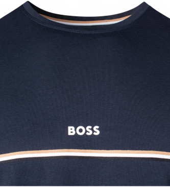 BOSS Pyjama-Oberteil aus Stretch-Baumwolle mit navyfarbenem Logo-Aufdruck