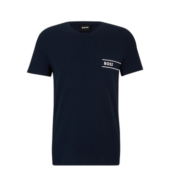 BOSS T-shirt med logo og striber i navy