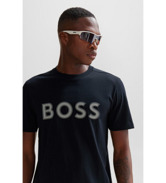 BOSS T-shirt med logo og marinebl print