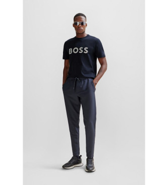 BOSS T-shirt in maglia con logo stampato blu scuro