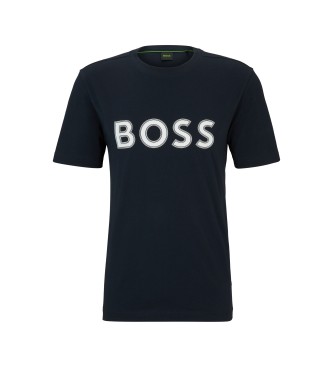 BOSS T-shirt med logo og marinebl print