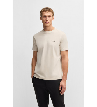 BOSS Regular-fit T-shirt van stretchkatoen met contrasterend beige logo