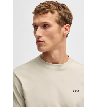 BOSS Regular-fit T-shirt i stretchbomuld med kontrastfarvet beige logo