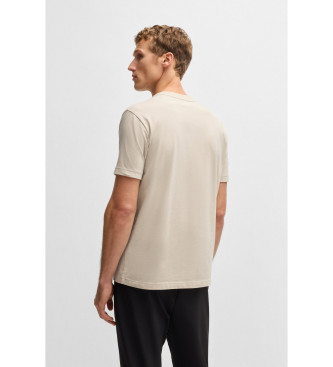 BOSS Regular-fit T-shirt van stretchkatoen met contrasterend beige logo