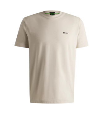 BOSS T-shirt in cotone elasticizzato dalla vestibilit regolare con logo beige a contrasto