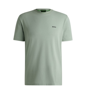 BOSS T-Shirt aus Stretch-Baumwolle in normaler Passform mit kontrastierendem Logo in Grn