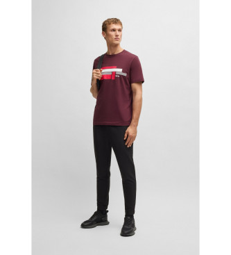 BOSS Relaxed fit T-shirt in stretch fabric with burgundy design logo