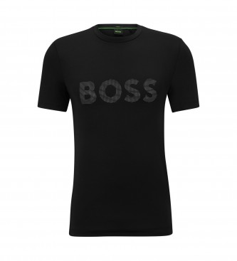 BOSS Slim Fit T-shirt met reflecterend logo zwart