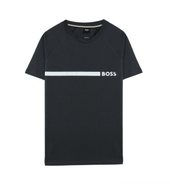 BOSS Schmal geschnittenes T-Shirt aus Baumwollstrick mit blauem Logodruck 