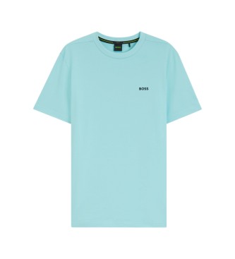 BOSS T-shirt en coton extensible avec logo bleu