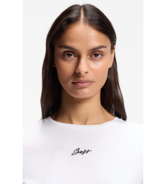 BOSS Slank katoenen t-shirt met geborduurd logo wit