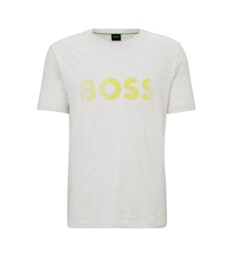 BOSS T-shirt in maglia con logo bianco sporco