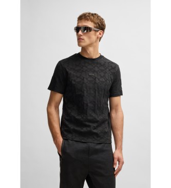 BOSS Relaxed fit circular jacquard cotton T-shirt black