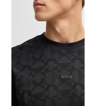 BOSS Relaxed fit circular jacquard cotton T-shirt black