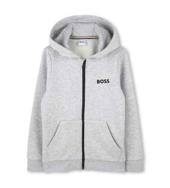 BOSS Cardigan med gr huva