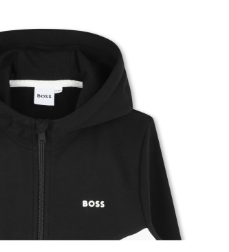 BOSS Cardigan med gr huva