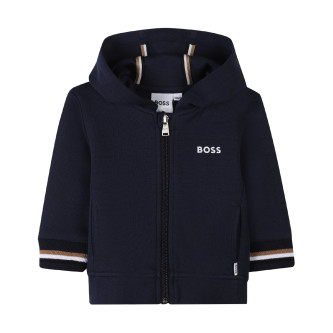 BOSS St med cardigan og marinebl bukser