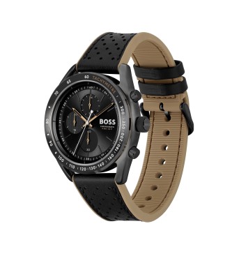BOSS Analogue Watch with Leather Strap Center Court Black