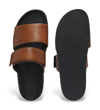BOSS Flipflops i brunt l�der med ripstop-rem