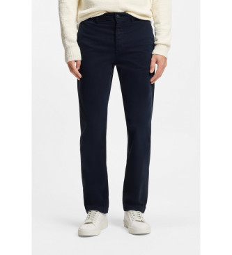 BOSS Marineblaue Stretch-Baumwollsatin-Hose in normaler Passform