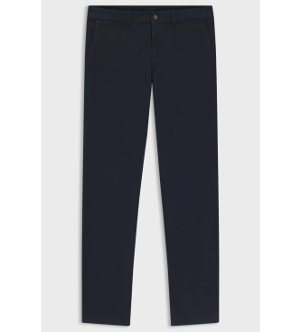 BOSS Marineblaue Stretch-Baumwollsatin-Hose in normaler Passform