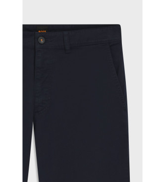 BOSS Marineblaue Stretch-Baumwollsatin-Hose in normaler Passform