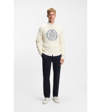BOSS Marineblaue Stretch-Baumwollsatin-Hose in normaler Passform