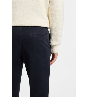 BOSS Marineblaue Stretch-Baumwollsatin-Hose in normaler Passform
