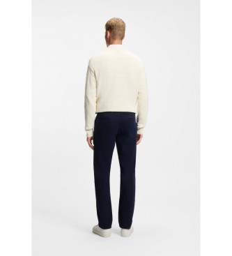 BOSS Marineblaue Stretch-Baumwollsatin-Hose in normaler Passform