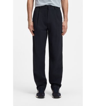 BOSS Navy stretch cotton poplin pants