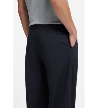 BOSS Navy stretch cotton poplin pants