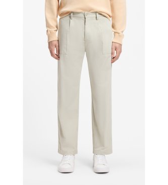 BOSS Beige cotton Chino Pants with pleats and sewn pocket